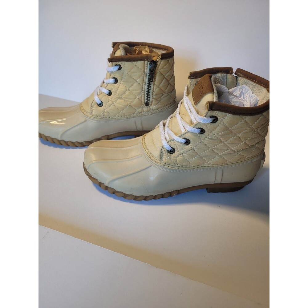 Nautica Dorsay Womens Size 6 Quilted Duck Boots Cream Beige Ankle Snow Rain Zip